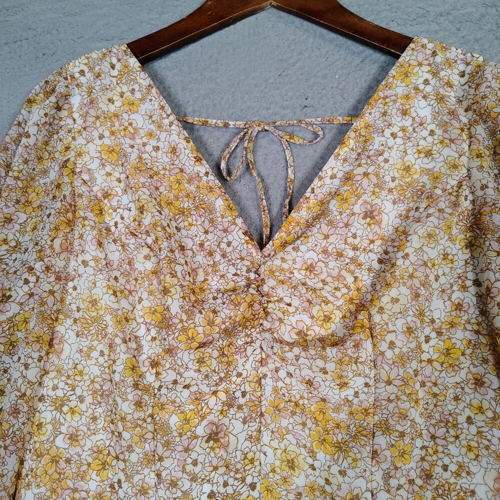 Sincerely Jules Dress Womens XL Yellow Floral Smocked Ruffle Long Sleeve Cottage - Picture 14 of 14